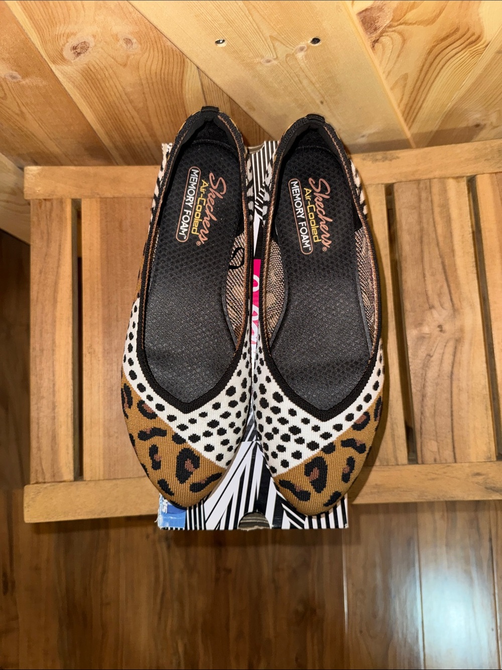 Skechers Women's Animal Print Slip-On Flats in Brown and White - Picture 3 of 6